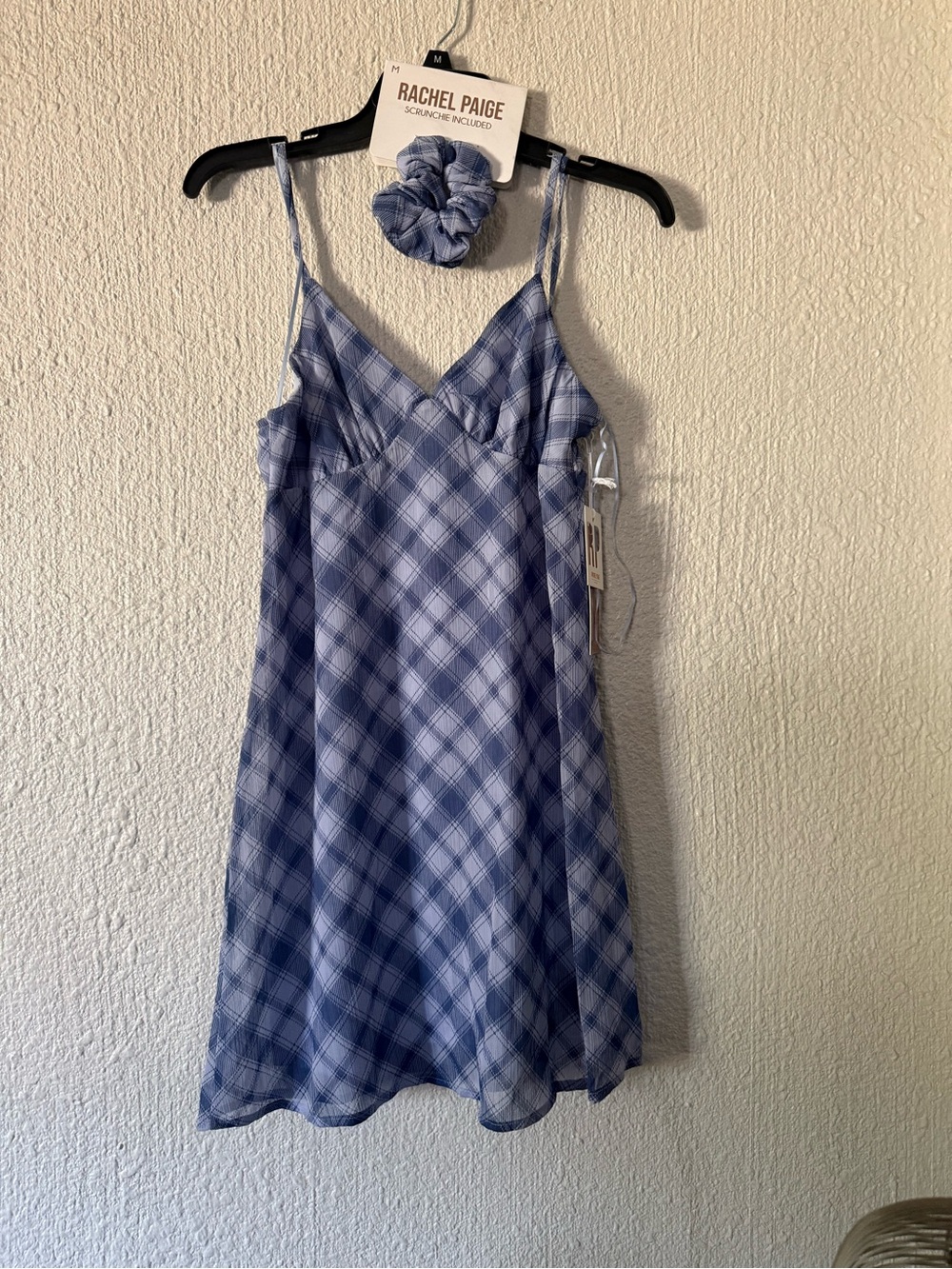 Rachel Paige Blue Plaid Slinky Dress Flaw NWT Scrunchie